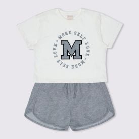 Conjunto 12 a 16 anos Blusa + Shorts Moletinho Marmelada Mescla Cinza