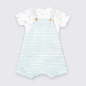 Conjunto Bebê Jardineira e Body Coala Yoyo Baby Azul Turquesa Listrado