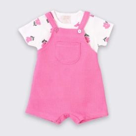 Conjunto Bebê Menina Jardineira e Blusa Estampada Yoyo Baby Pink Himalaia