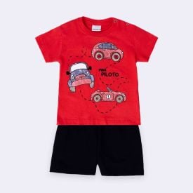 Conjunto Bebê Menino Camiseta e Bermuda Carrinho Fakini