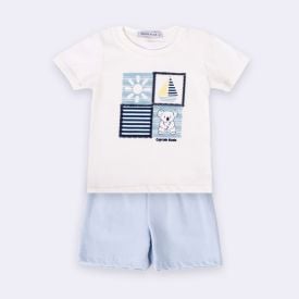 Conjunto Bebê Menino Camiseta e Bermuda Coala Trick Nick Off White/Azul