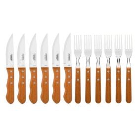 Jogo Talheres Tramontina Para Churrasco Jumbo Inox Com 12 Peças - Madeira