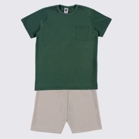 Conjunto Juvenil Menino 12 a 16 Anos Hot Dog Verde Bambo/Bege
