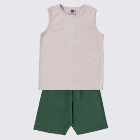 Conjunto Infantil Menino 4 a 10 Anos Hot Dog Baunilha/Verde Bambu