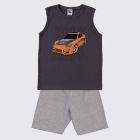 Conjunto Infantil Menino 4 a 10 Anos Hot Dog Grafite/Mescla