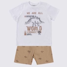 Conjunto Infantil Menino 1 a 3 Anos Yoyo Kids Branco/Camelo