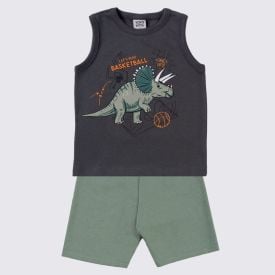 Conjunto Infantil Menino 1 a 3 Anos Yoyo Kids Grafite/Verde Oliva