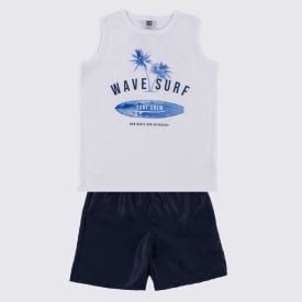 Conjunto Juvenil Menino 12 a 16 Anos Hot Dog Branco/Marinho