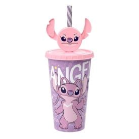 Copo com Canudo e Pin Angel 500Ml Plasútil - Rosa