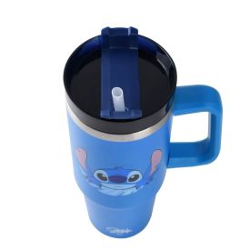Copo Térmico Com Alça E Canudo Stitch Disney 900 Ml - Azul