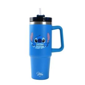 Copo Térmico Com Alça E Canudo Stitch Hongyao 900 Ml - Azul