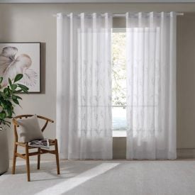 Cortina Duplex Firenze Para Quarto Ou Sala 3,00X2,30 M Bordada Havan Casa - Branco Folhas