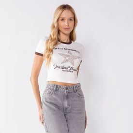 Cropped Feminino Canelado Star Boby Blues Off White