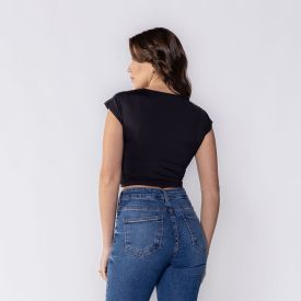 Cropped Feminino Em Poliamida Com Manga Japonesa Boby Blues