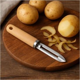 Descascador Com Cabo De Madeira Havan Casa 19,5 Cm - Aço Inox