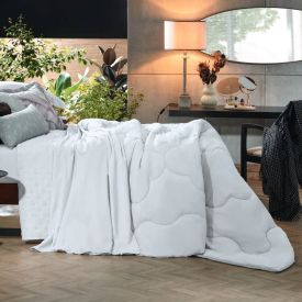 Edredom King 100% Poliéster Elegance Hedrons - Branco