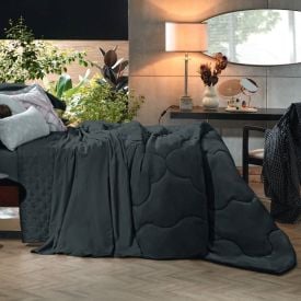 Edredom King 100% Poliéster Elegance Hedrons - Preto