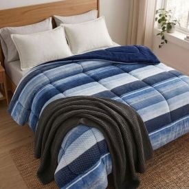 Edredom King Plush Inove Provence Havan Casa - Theo Geo Azul