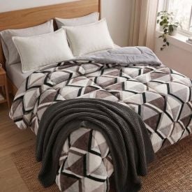 Edredom King Plush Inove Provence Havan Casa - Ravi Geo Cinza