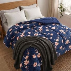 Edredom Queen Plush Inove Provence Havan Casa - Zoe Floral Azul