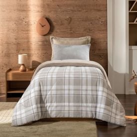 Edredom Solteiro Dupla Face Malha Blend Altenburg - Lucca Geo Bege