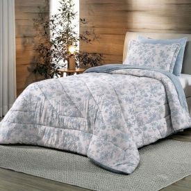 Edredom Solteiro Dupla Face Malha Blend Altenburg - Sofia Floral Azul