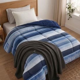 Edredom Solteiro Plush Inove Provence Havan Casa - Theo Geo Azul