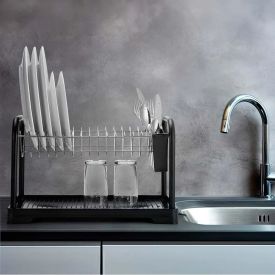 Escorredor de Louças Duplo com Bandeja Desmontável Arthi - Preto