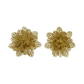 Flor Com Prendedor Glitter Dourada Tuut 10Cm - 2 Peças