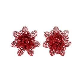 Flor Com Prendedor Glitter Vermelho Tuut 10Cm - 2 Peças