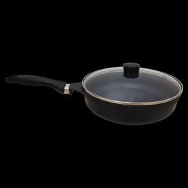 Frigideira Cava Antiaderente Com Tampa De Vidro 24Cm - PRETO