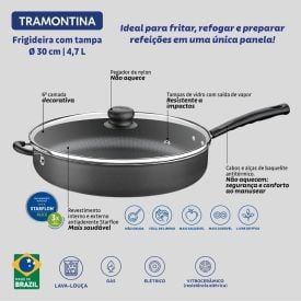 Frigideira com Tampa Jumbo Tramontina Cinza Escuro - 30cm