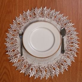 Fundo de Prato Redondo Renda Guipir Havan Casa - Veneza Naturale