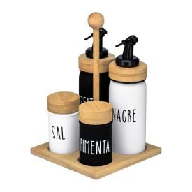 Galheteiro De Vidro Com Suporte De Bambu Doha 5 Peças - Hauskraft