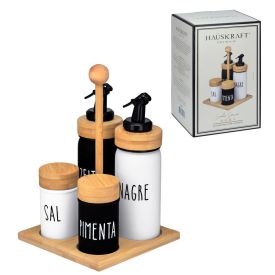 Galheteiro De Vidro Com Suporte De Bambu Doha 5 Peças - Hauskraft