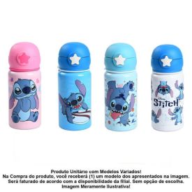 Garrafa Squeeze com Canudo Stitch Disney 500Ml - Sortido