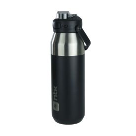 Garrafa Térmica Isomax 1 Litro Aço Inoxidável Nautika - Preto e Prata