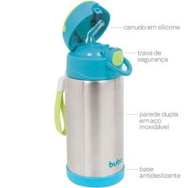 Garrafa Térmica Infantil 400 ml Parede Dupla Buba - Azul Claro