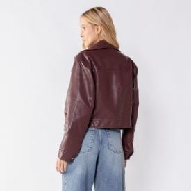 Jaqueta Biker Feminina De Couro Sintético Boby Blues Bordo