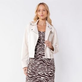 Jaqueta Biker Feminina De Couro Sintético Boby Blues Off White