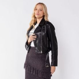 Jaqueta Biker Feminina De Couro Sintético Boby Blues Preto