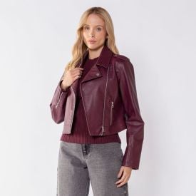 Jaqueta Biker Feminina De Couro Sintético Boby Blues Bordo