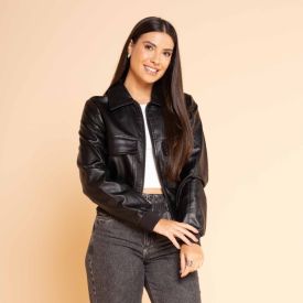 Jaqueta Biker De Couro Sintético Feminina Boby Blues