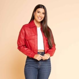 Jaqueta Biker De Couro Sintético Feminina Boby Blues