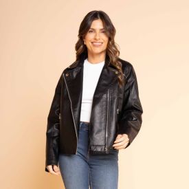 Jaqueta Biker Feminina De Couro Sintético Patricia Foster