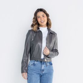 Jaqueta Feminina Cropped De Couro Sintético Boby Blues