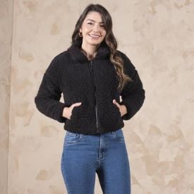 Jaqueta Feminina De Pelinho Boby Blues Preto