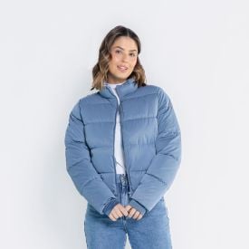 Jaqueta Feminina Puffer Glow Com Forro Peluciado Boby Blues Azul Jeans
