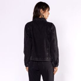 Jaqueta Jeans Feminina Sawary Preto Estonado