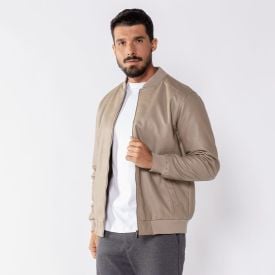 Jaqueta Masculina Bomber De Couro Sintético Marc Alain Castor 18-1110